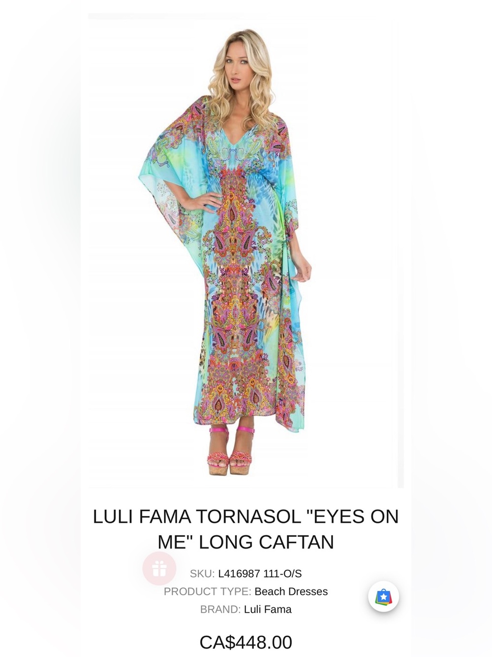 Luli Fama Colorful Eyes on Me Caftan NWT